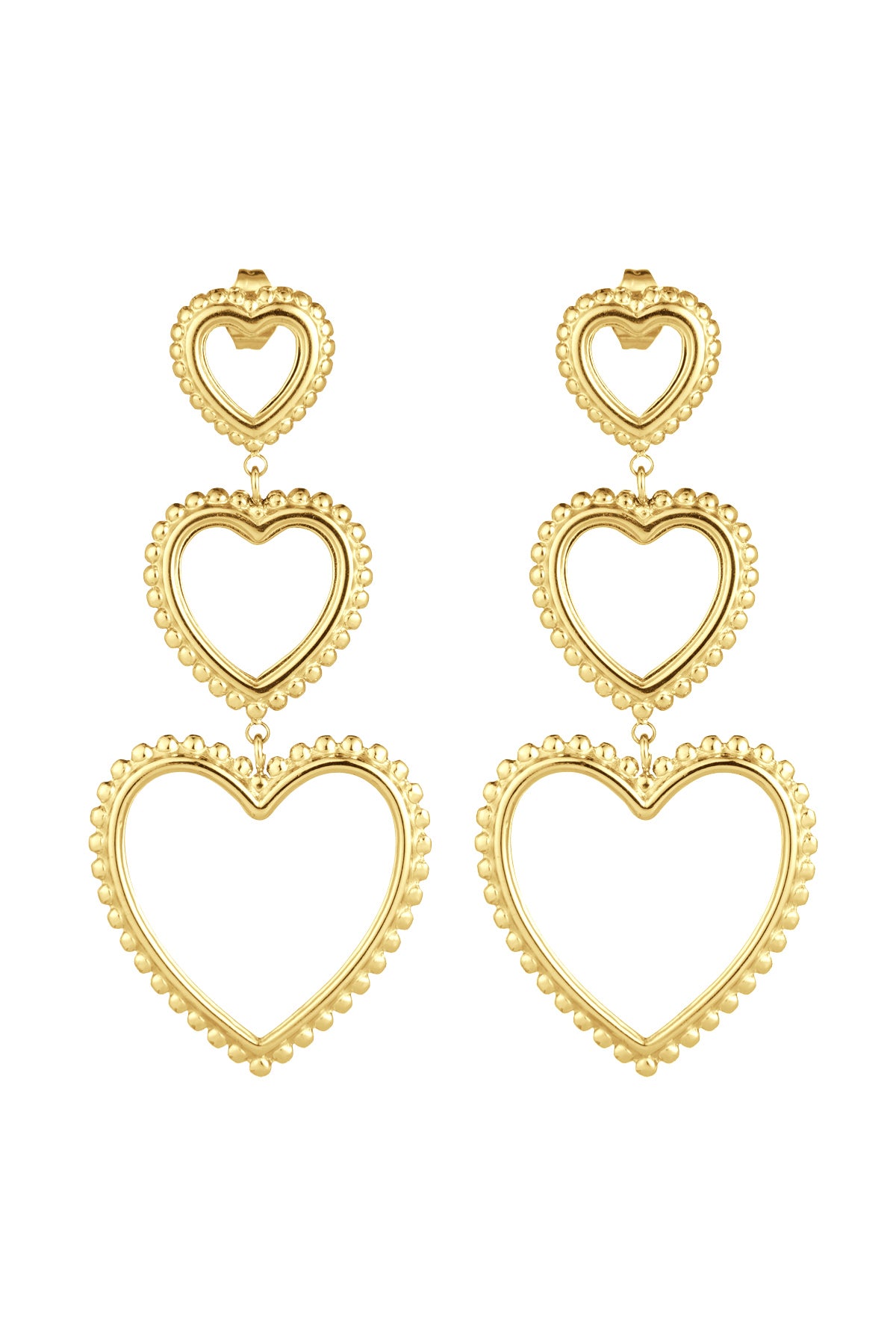 Triple Heart oorbellen - Goud