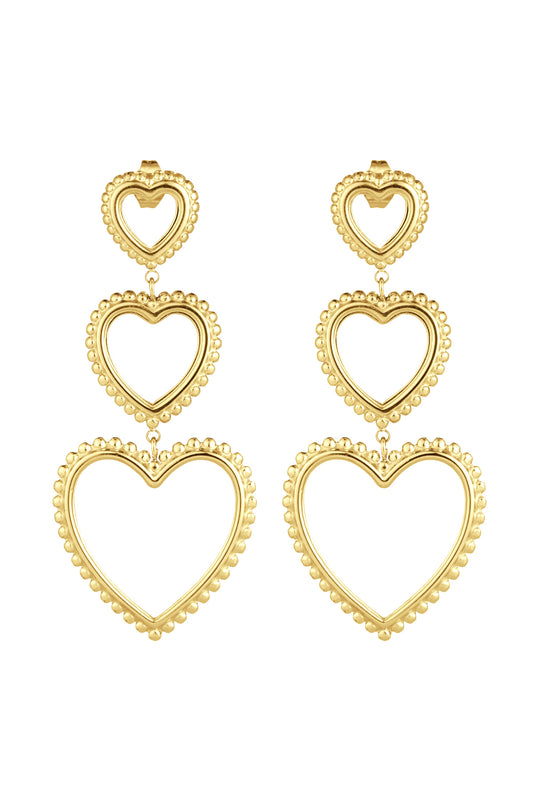 Triple Heart oorbellen - Goud